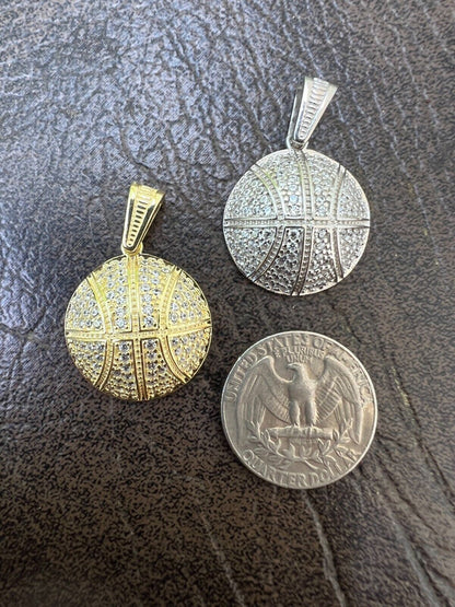 HarlemBling Real 925 Silver / 14k Gold Plated Basketball Pendant Necklace Mens Ladies Iced