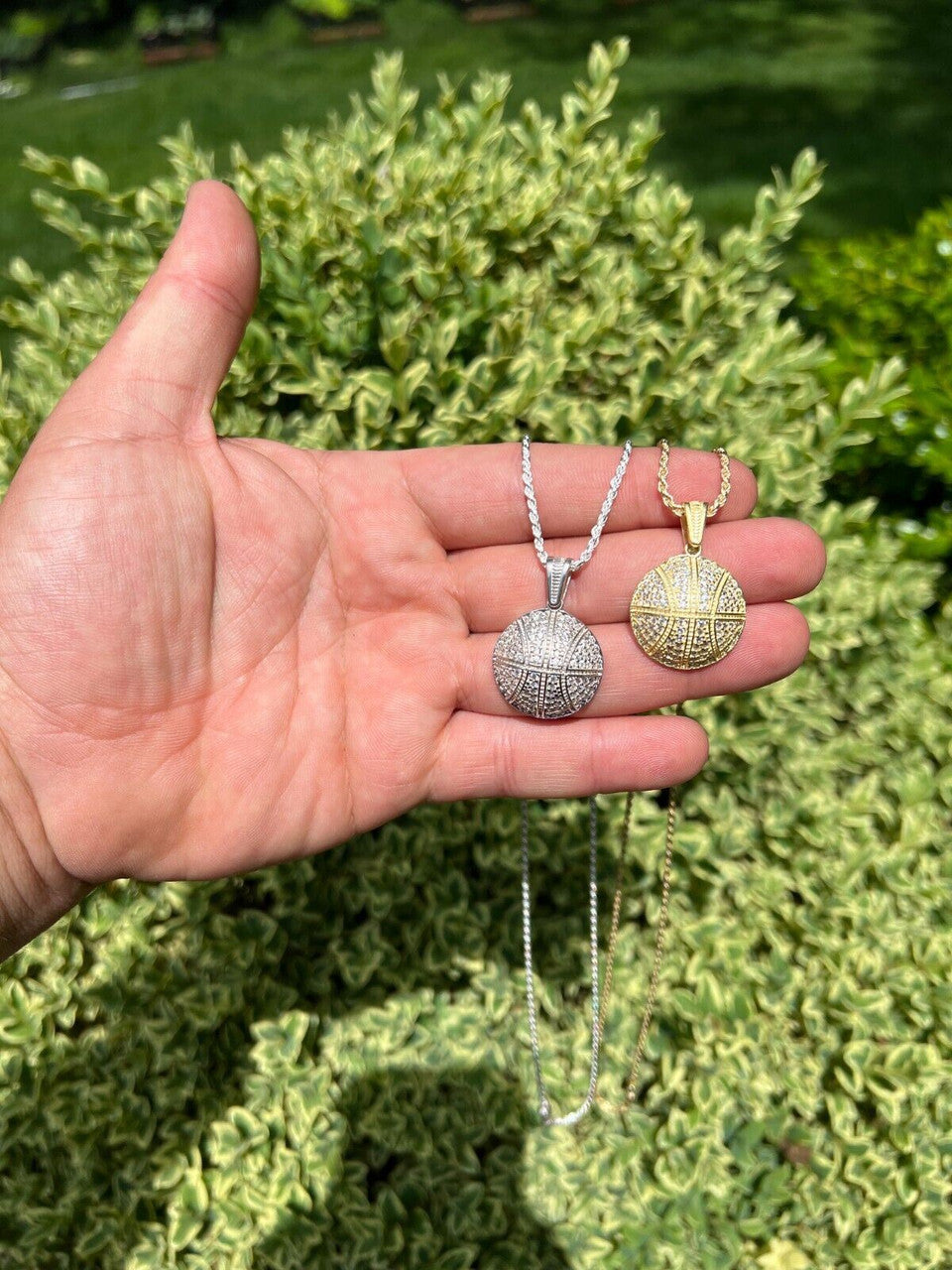 HarlemBling Real 925 Silver / 14k Gold Plated Basketball Pendant Necklace Mens Ladies Iced