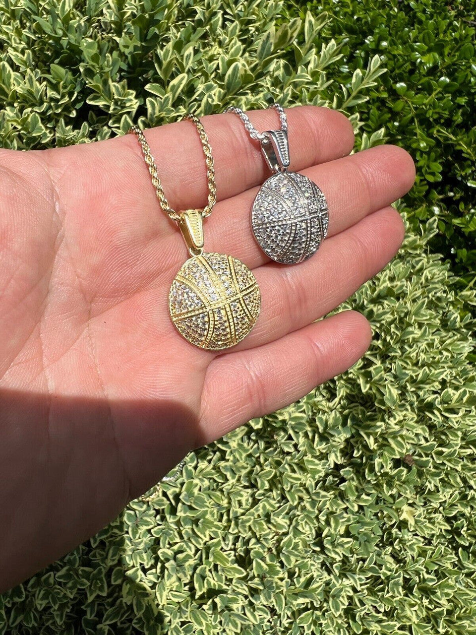 HarlemBling Real 925 Silver / 14k Gold Plated Basketball Pendant Necklace Mens Ladies Iced