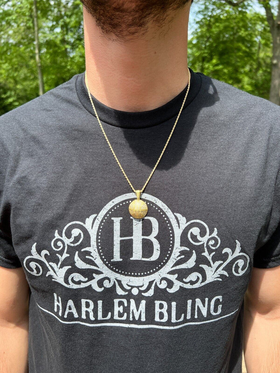 HarlemBling Real 925 Silver / 14k Gold Plated Basketball Pendant Necklace Mens Ladies Iced