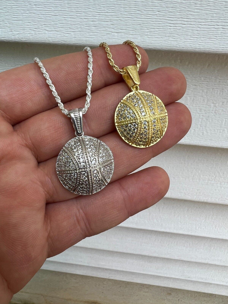 HarlemBling Real 925 Silver / 14k Gold Plated Basketball Pendant Necklace Mens Ladies Iced