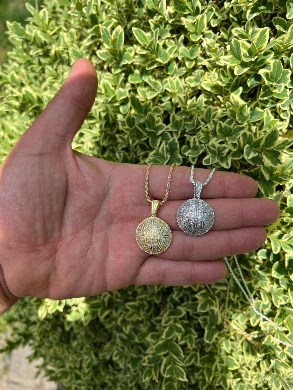 HarlemBling Real 925 Silver / 14k Gold Plated Basketball Pendant Necklace Mens Ladies Iced