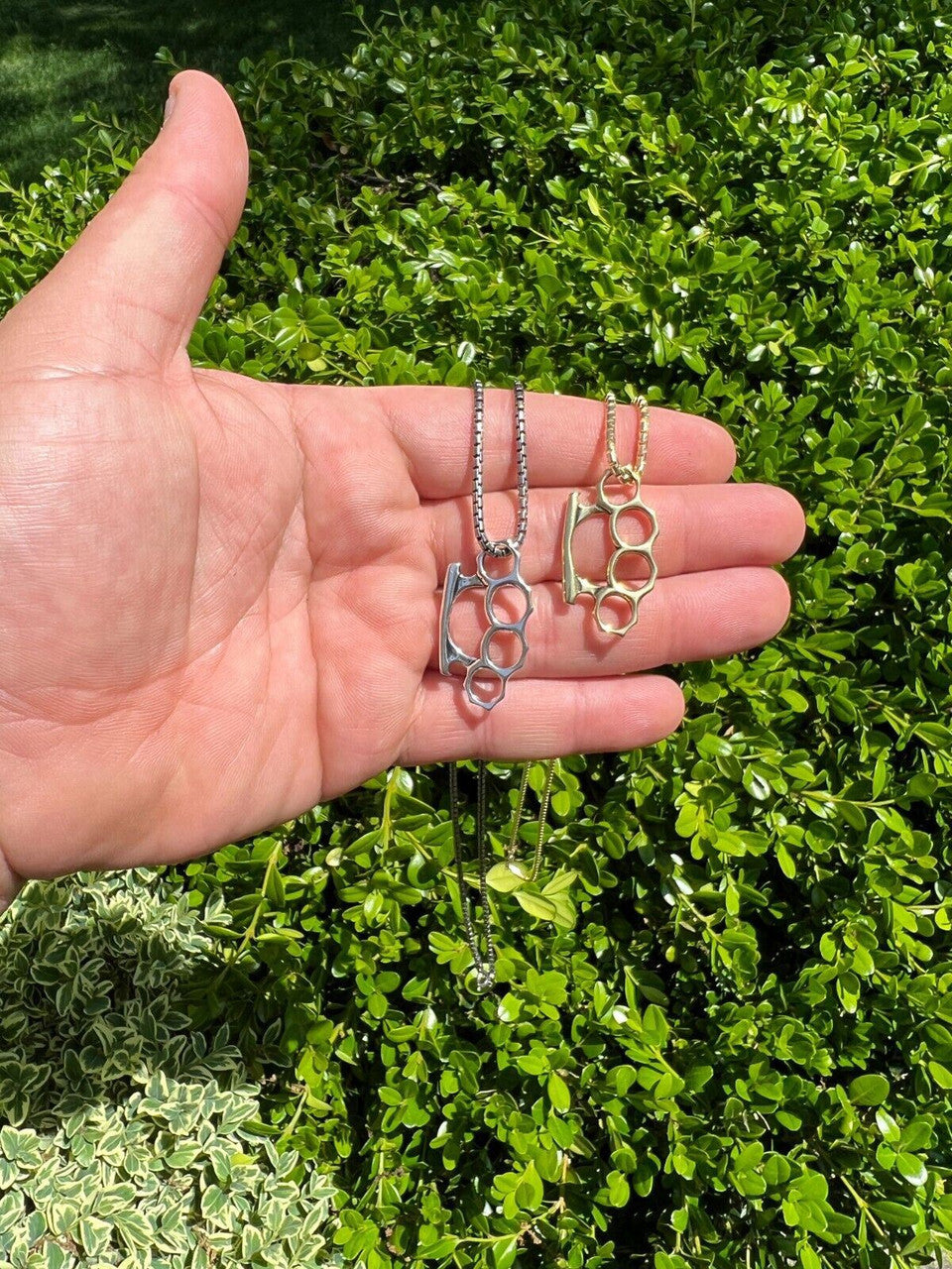 HarlemBling Real 925 Silver / 14k Gold Plated Brass Knuckle Oxidized Pendant Necklace Charm