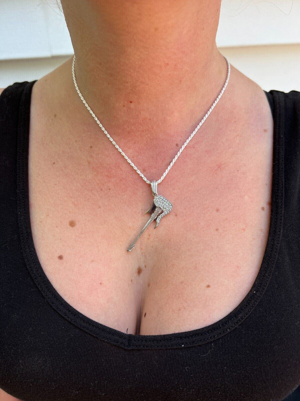 HarlemBling Real 925 Silver / 14k Gold Plated Electric Guitar Rockstar Pendant Necklace Iced