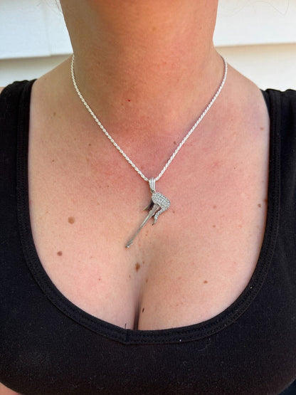 HarlemBling Real 925 Silver / 14k Gold Plated Electric Guitar Rockstar Pendant Necklace Iced