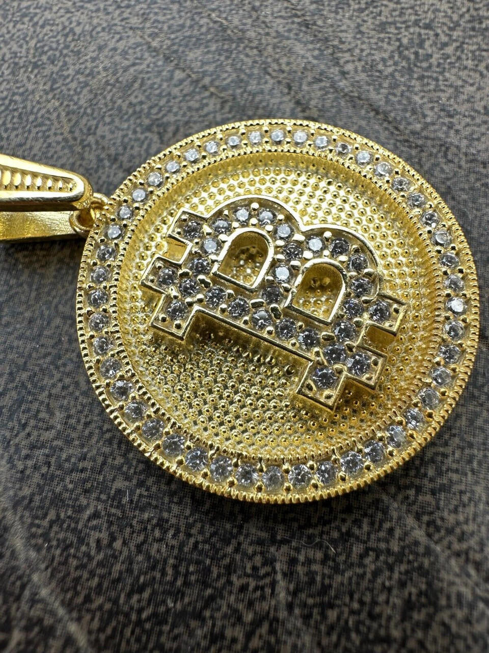 HarlemBling Real 925 Silver 14K Gold Plated Iced Letter B BITCOIN CZ Pendant Necklace HipHop