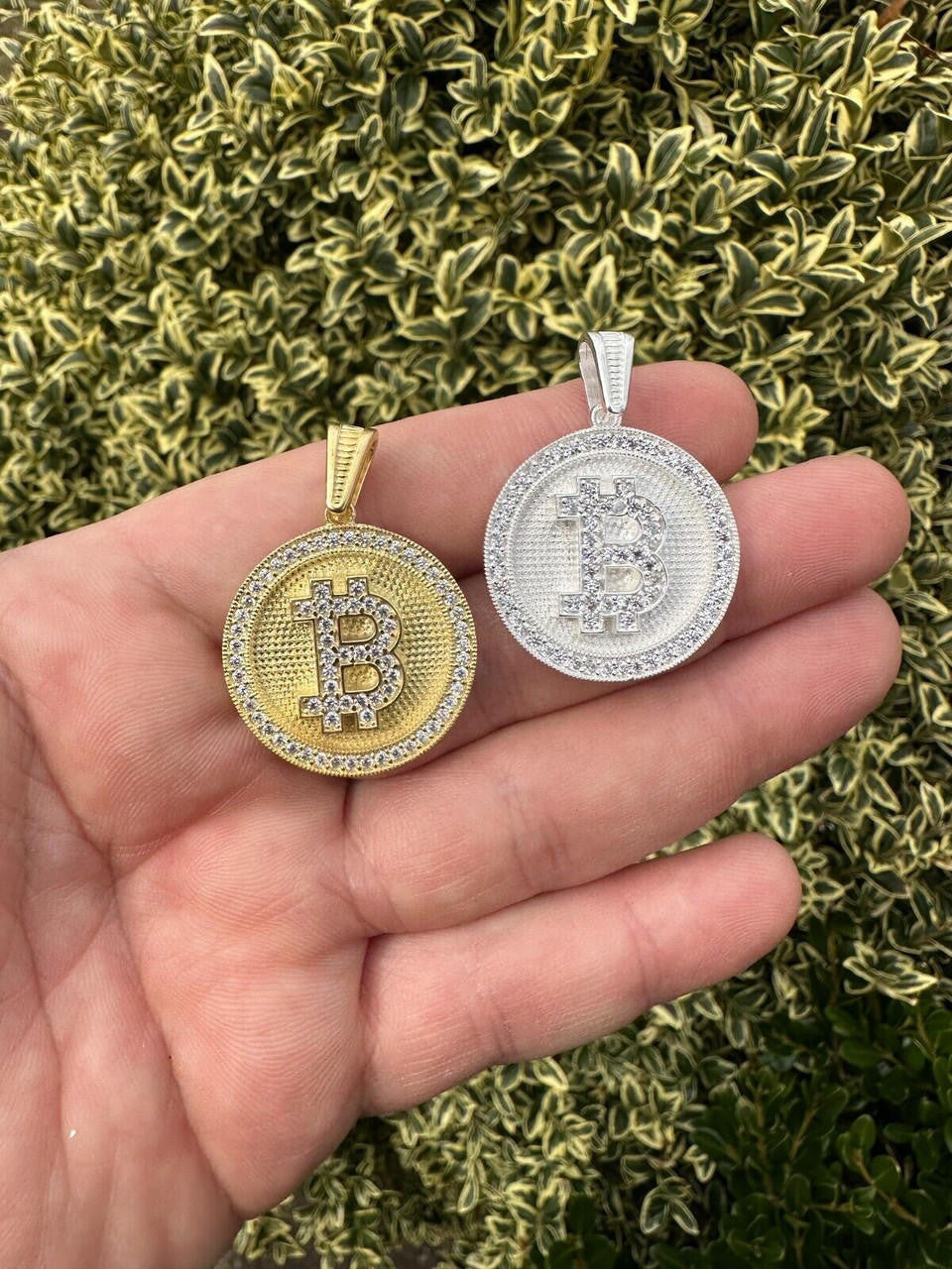 HarlemBling Real 925 Silver 14K Gold Plated Iced Letter B BITCOIN CZ Pendant Necklace HipHop