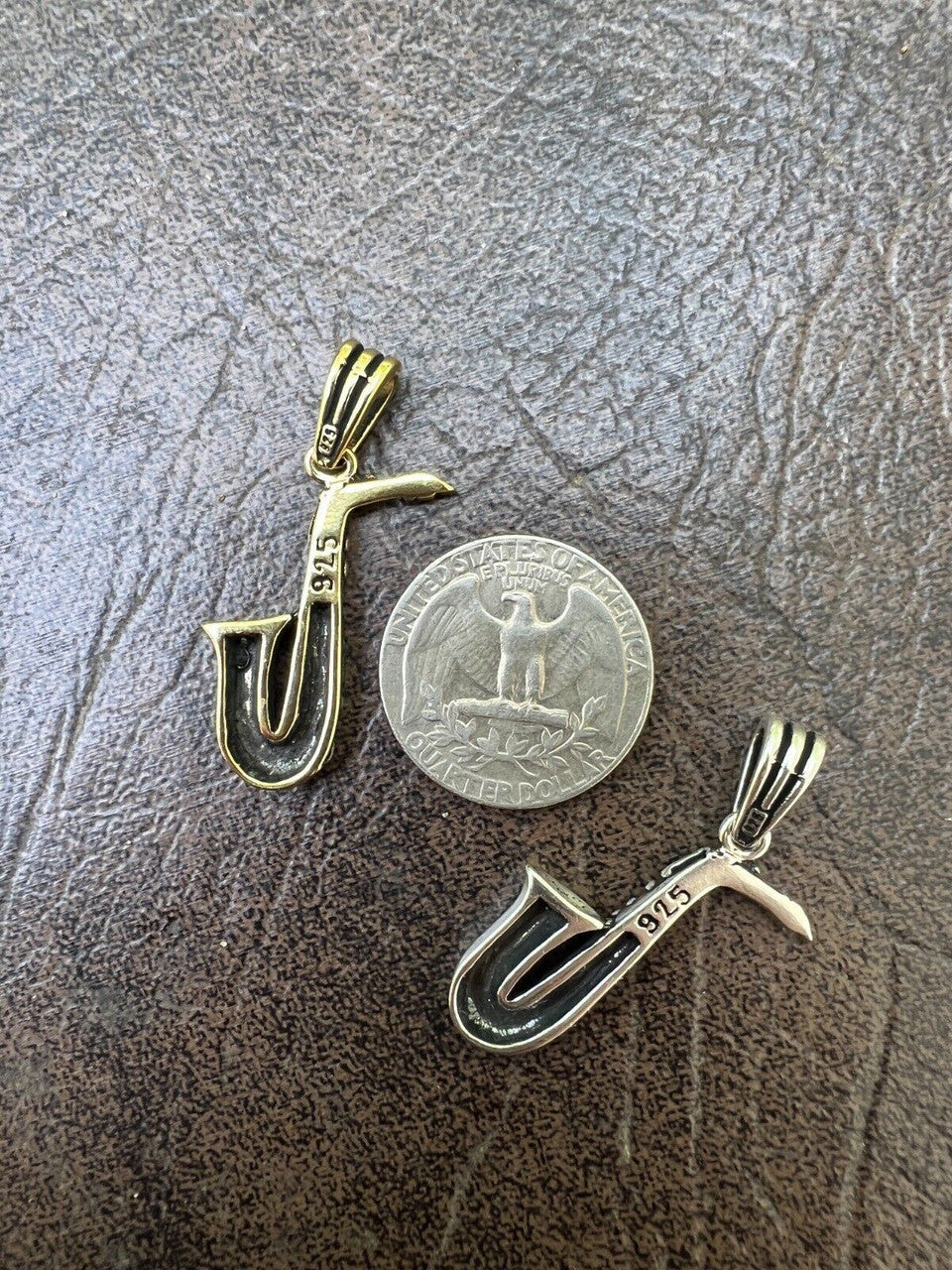 HarlemBling Real 925 Silver / 14k Gold Plated Jazz Saxophone Musical Pendant Necklace Charm