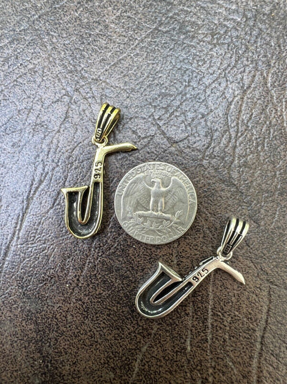 HarlemBling Real 925 Silver / 14k Gold Plated Jazz Saxophone Musical Pendant Necklace Charm