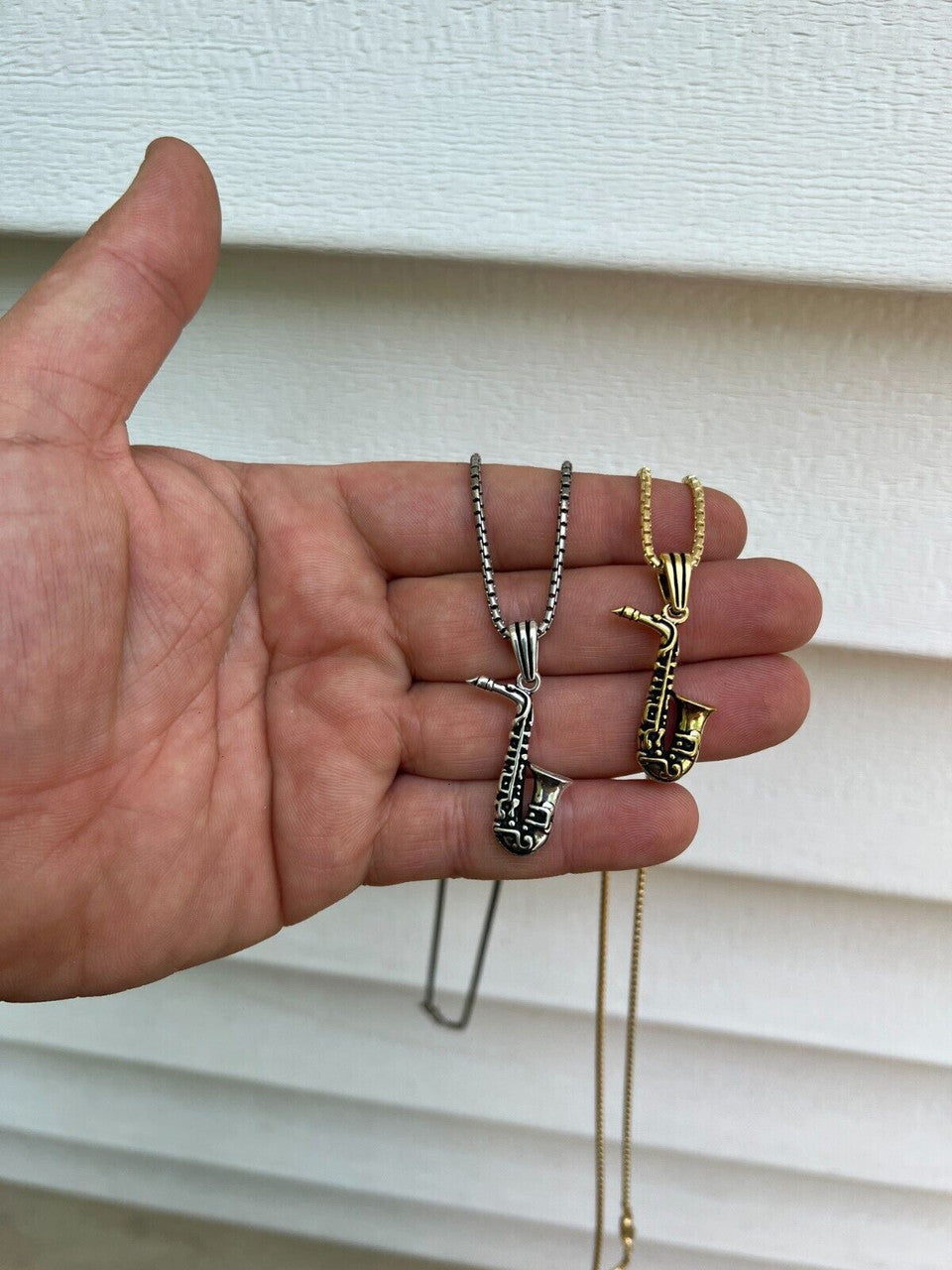 HarlemBling Real 925 Silver / 14k Gold Plated Jazz Saxophone Musical Pendant Necklace Charm