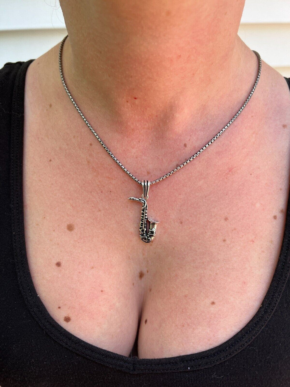 HarlemBling Real 925 Silver / 14k Gold Plated Jazz Saxophone Musical Pendant Necklace Charm