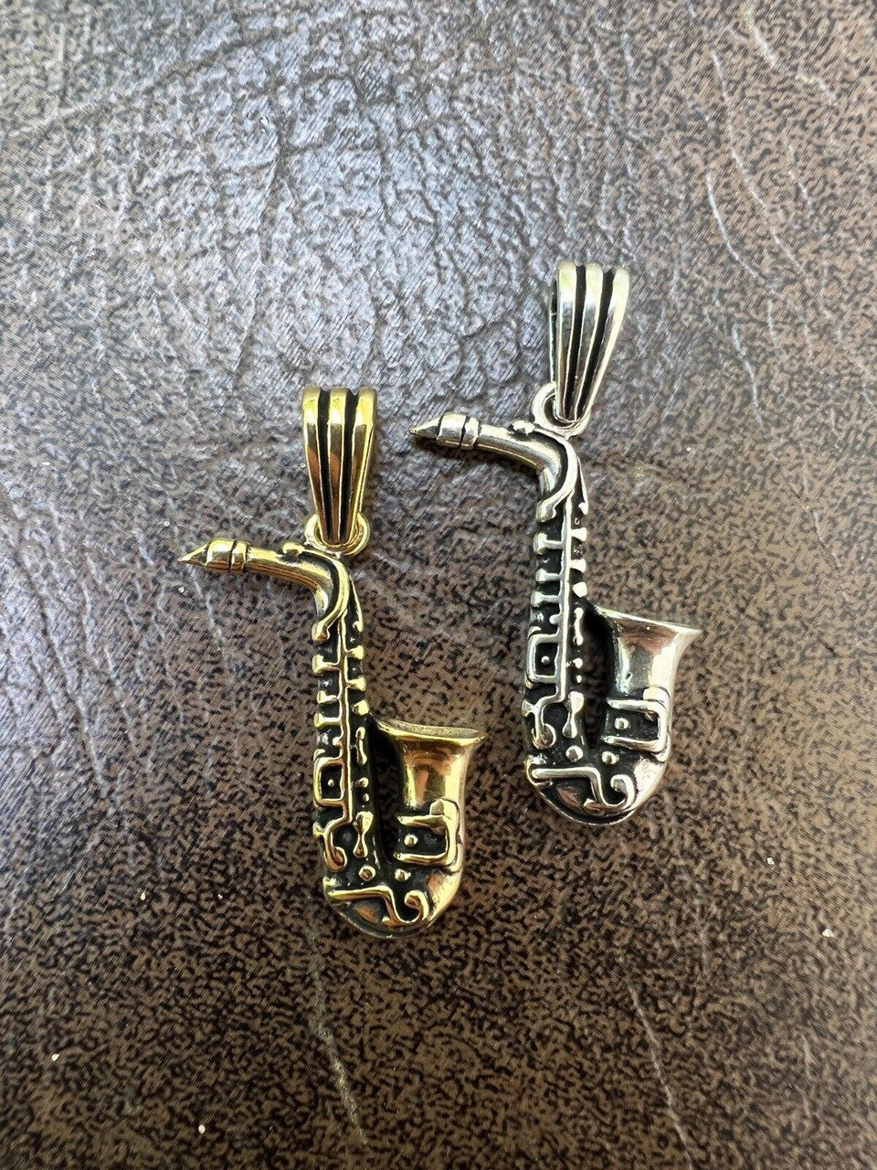 HarlemBling Real 925 Silver / 14k Gold Plated Jazz Saxophone Musical Pendant Necklace Charm