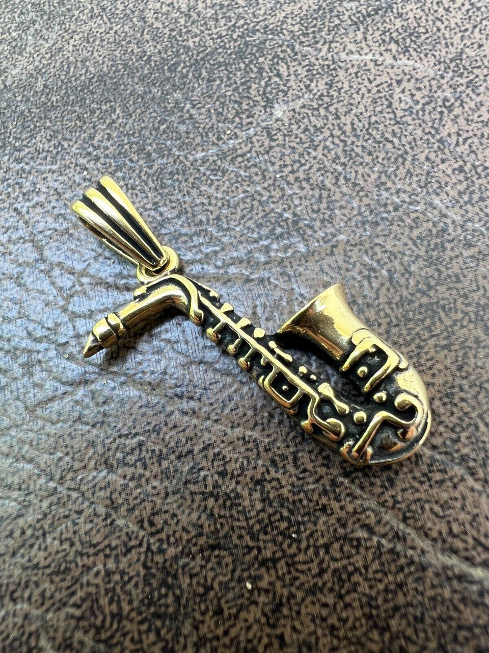 HarlemBling Real 925 Silver / 14k Gold Plated Jazz Saxophone Musical Pendant Necklace Charm