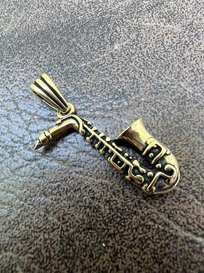 HarlemBling Real 925 Silver / 14k Gold Plated Jazz Saxophone Musical Pendant Necklace Charm