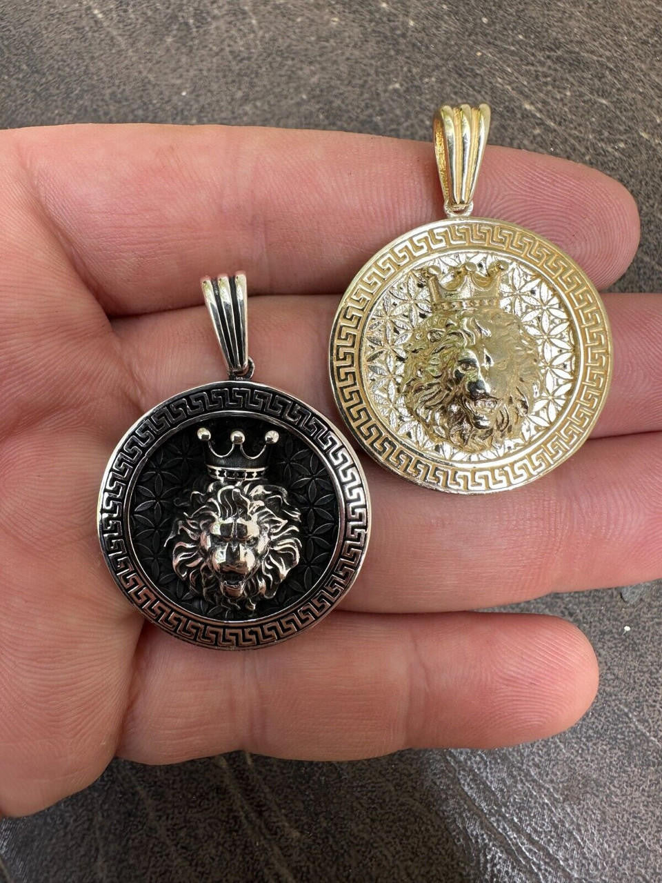 HarlemBling Real 925 Silver / 14k Gold Plated Lion King Of Jungle Medallion Pendant Necklace