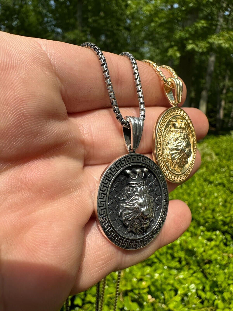 HarlemBling Real 925 Silver / 14k Gold Plated Lion King Of Jungle Medallion Pendant Necklace