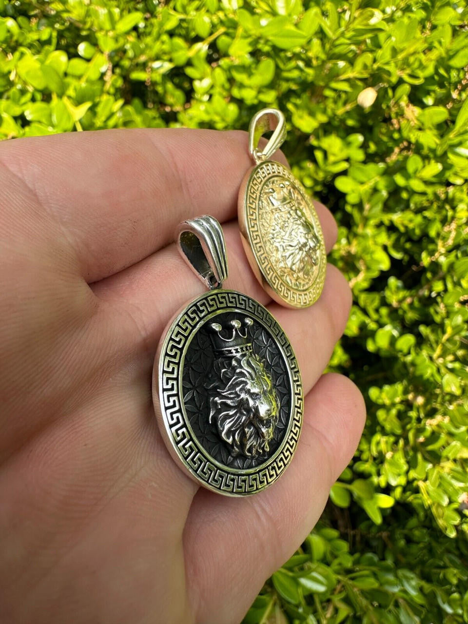 HarlemBling Real 925 Silver / 14k Gold Plated Lion King Of Jungle Medallion Pendant Necklace