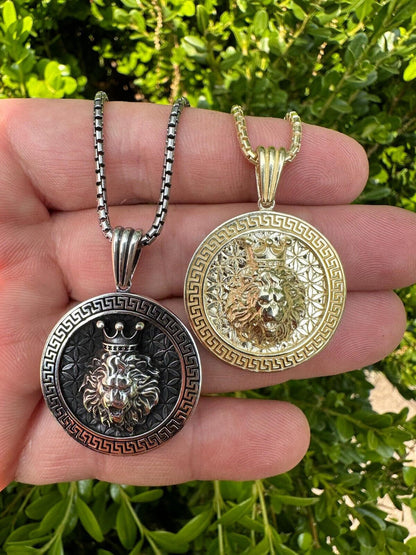 HarlemBling Real 925 Silver / 14k Gold Plated Lion King Of Jungle Medallion Pendant Necklace