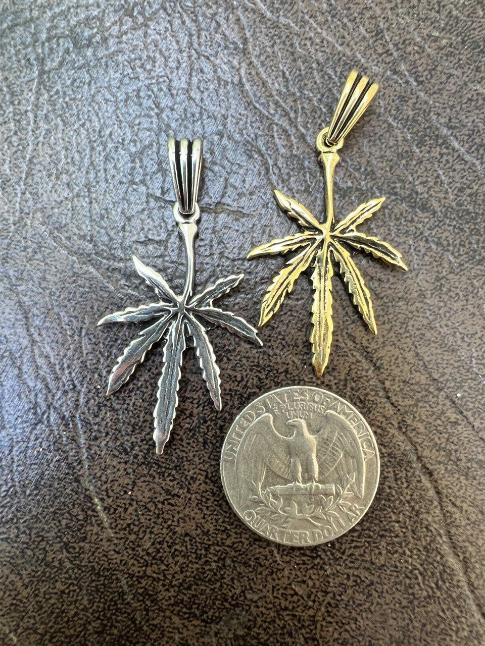 HarlemBling Real 925 Silver / 14k Gold Plated Marijuana Leaf Oxidized Pendant Necklace Charm