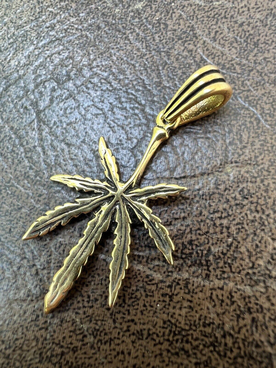 HarlemBling Real 925 Silver / 14k Gold Plated Marijuana Leaf Oxidized Pendant Necklace Charm