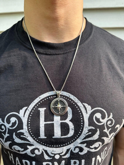 HarlemBling Real 925 Silver / 14k Gold Plated North Star Compass Medallion Pendant Necklace