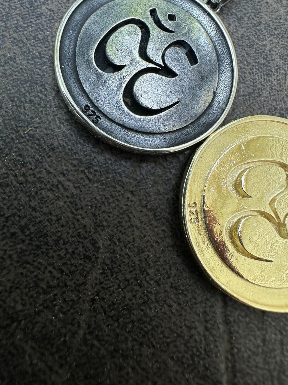 HarlemBling Real 925 Silver / 14k Gold Plated Ohn Hindu Om Big 1" Medallion Pendant Necklace