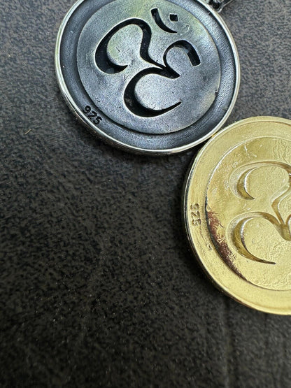 HarlemBling Real 925 Silver / 14k Gold Plated Ohn Hindu Om Big 1" Medallion Pendant Necklace