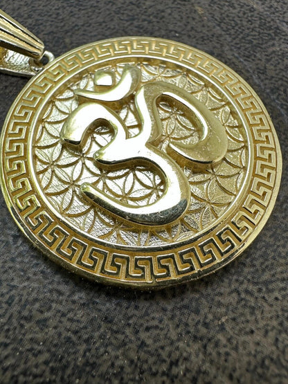 HarlemBling Real 925 Silver / 14k Gold Plated Ohn Hindu Om Big 1" Medallion Pendant Necklace
