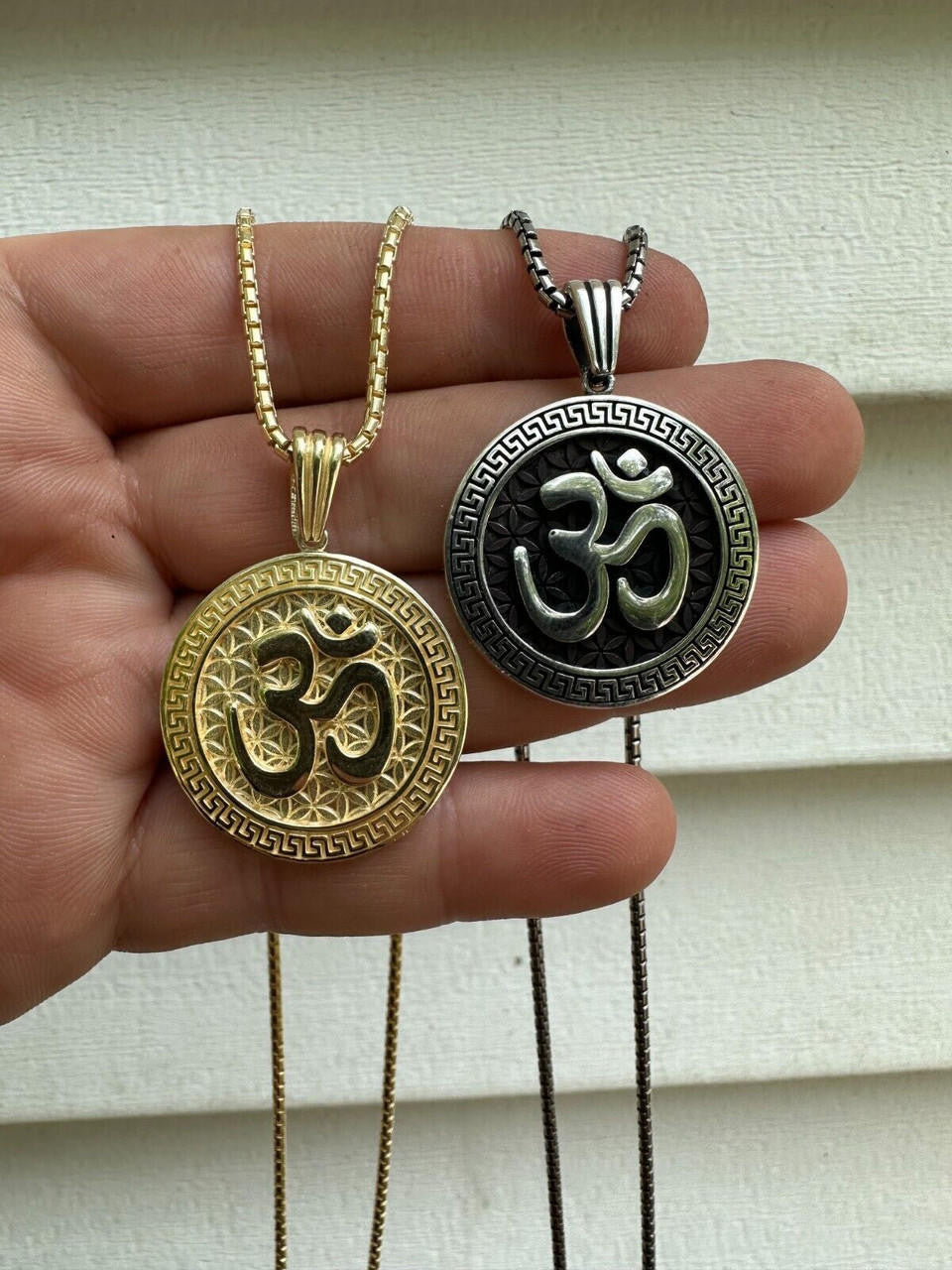 HarlemBling Real 925 Silver / 14k Gold Plated Ohn Hindu Om Big 1" Medallion Pendant Necklace