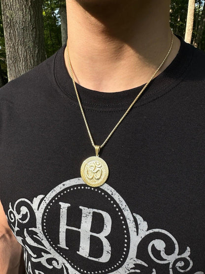 HarlemBling Real 925 Silver / 14k Gold Plated Ohn Hindu Om Big 1" Medallion Pendant Necklace