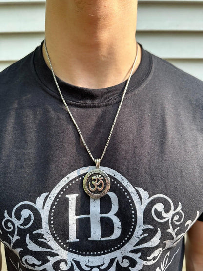 HarlemBling Real 925 Silver / 14k Gold Plated Ohn Hindu Om Big 1" Medallion Pendant Necklace