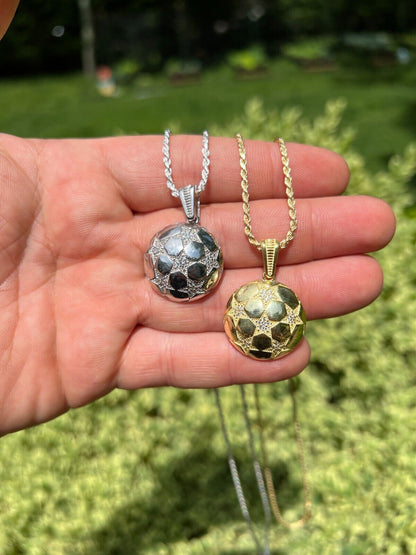 HarlemBling Real 925 Silver / 14k Gold Plated Soccer Ball Futbol Star Pendant Necklace Iced