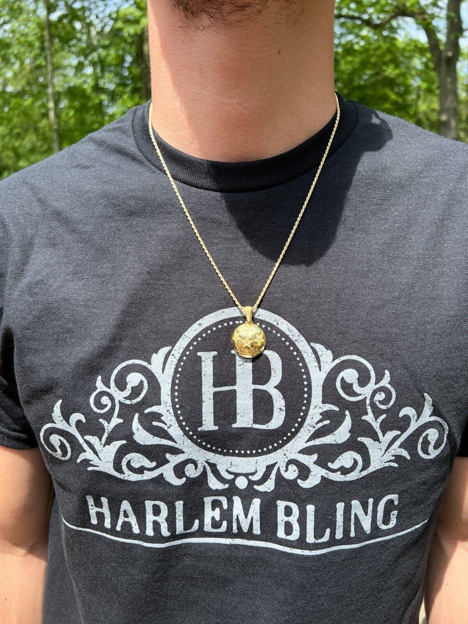 HarlemBling Real 925 Silver / 14k Gold Plated Soccer Ball Futbol Star Pendant Necklace Iced