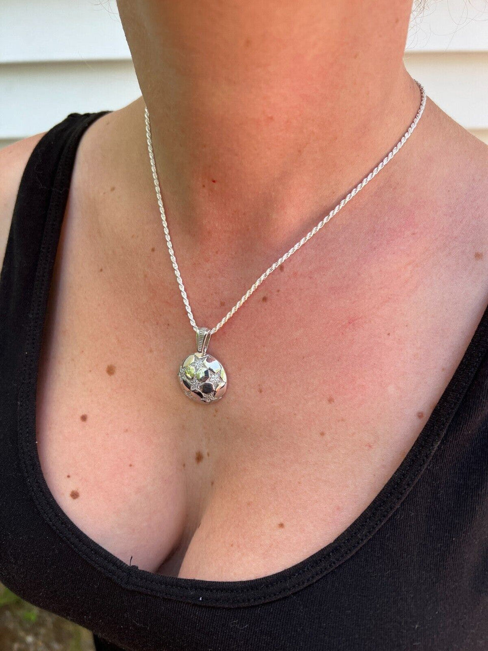 HarlemBling Real 925 Silver / 14k Gold Plated Soccer Ball Futbol Star Pendant Necklace Iced