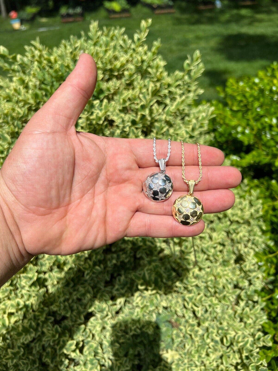 HarlemBling Real 925 Silver / 14k Gold Plated Soccer Ball Futbol Star Pendant Necklace Iced