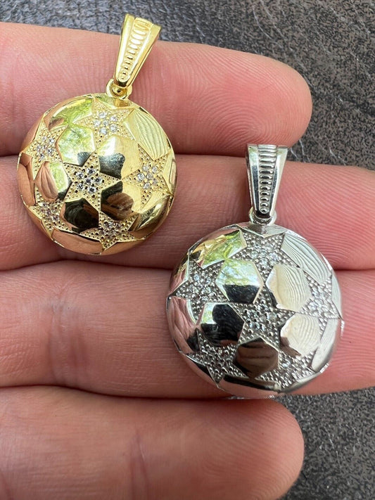 HarlemBling Real 925 Silver / 14k Gold Plated Soccer Ball Futbol Star Pendant Necklace Iced