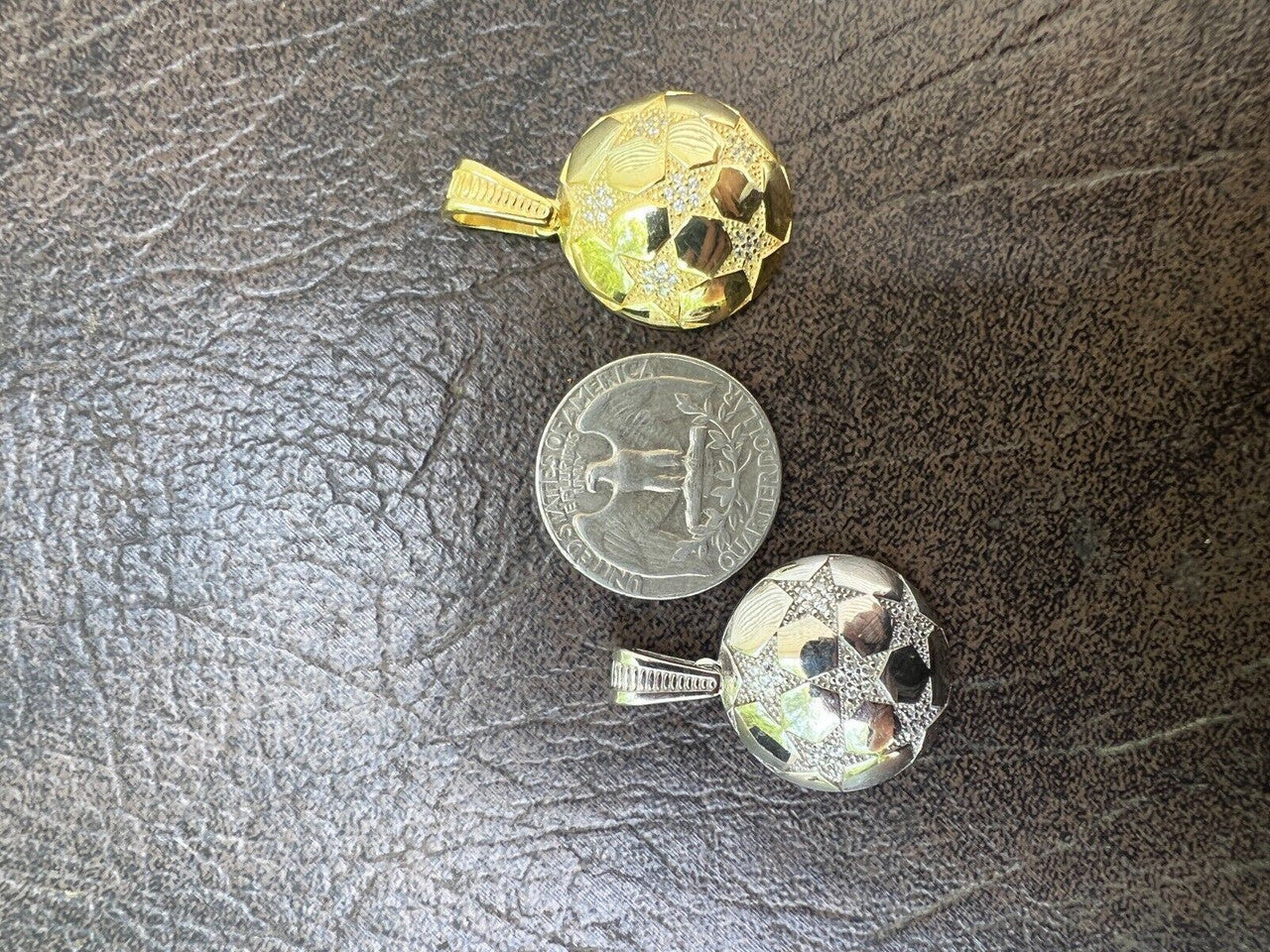 HarlemBling Real 925 Silver / 14k Gold Plated Soccer Ball Futbol Star Pendant Necklace Iced