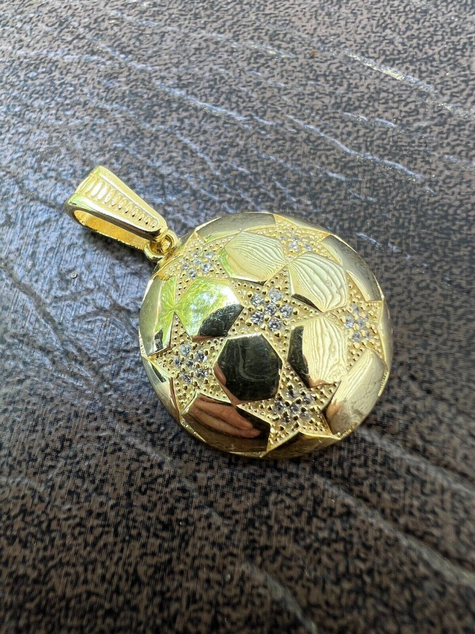 HarlemBling Real 925 Silver / 14k Gold Plated Soccer Ball Futbol Star Pendant Necklace Iced
