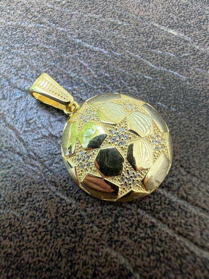 HarlemBling Real 925 Silver / 14k Gold Plated Soccer Ball Futbol Star Pendant Necklace Iced
