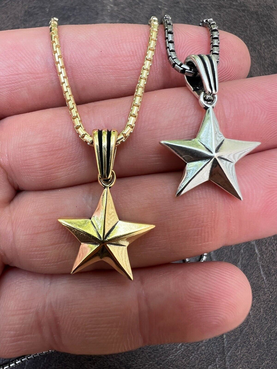 HarlemBling Real 925 Silver / 14k Gold Plated Star Superstar Oxidized Pendant Necklace Charm