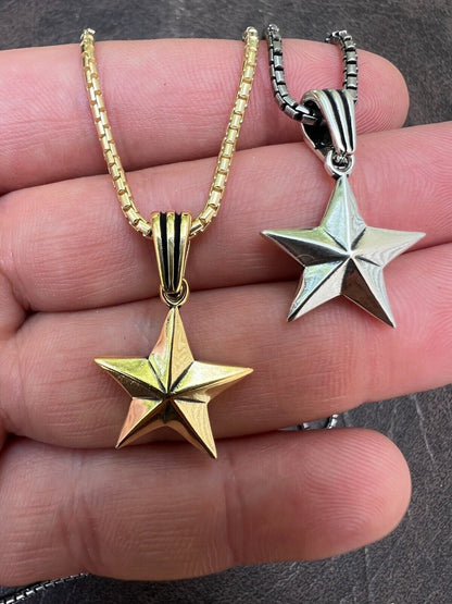 HarlemBling Real 925 Silver / 14k Gold Plated Star Superstar Oxidized Pendant Necklace Charm