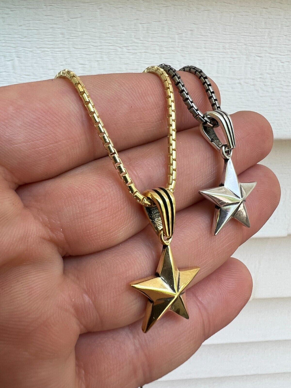 HarlemBling Real 925 Silver / 14k Gold Plated Star Superstar Oxidized Pendant Necklace Charm