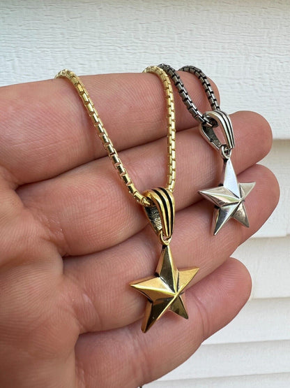 HarlemBling Real 925 Silver / 14k Gold Plated Star Superstar Oxidized Pendant Necklace Charm