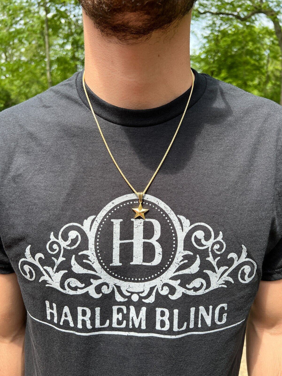 HarlemBling Real 925 Silver / 14k Gold Plated Star Superstar Oxidized Pendant Necklace Charm