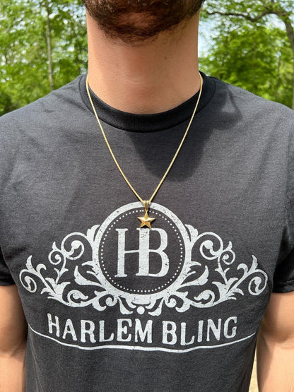 HarlemBling Real 925 Silver / 14k Gold Plated Star Superstar Oxidized Pendant Necklace Charm