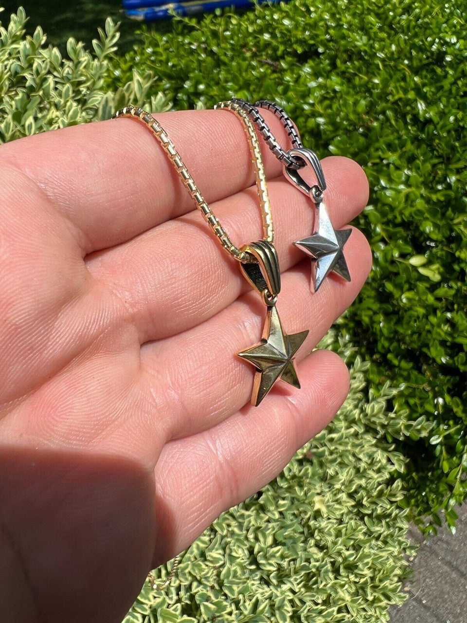 HarlemBling Real 925 Silver / 14k Gold Plated Star Superstar Oxidized Pendant Necklace Charm