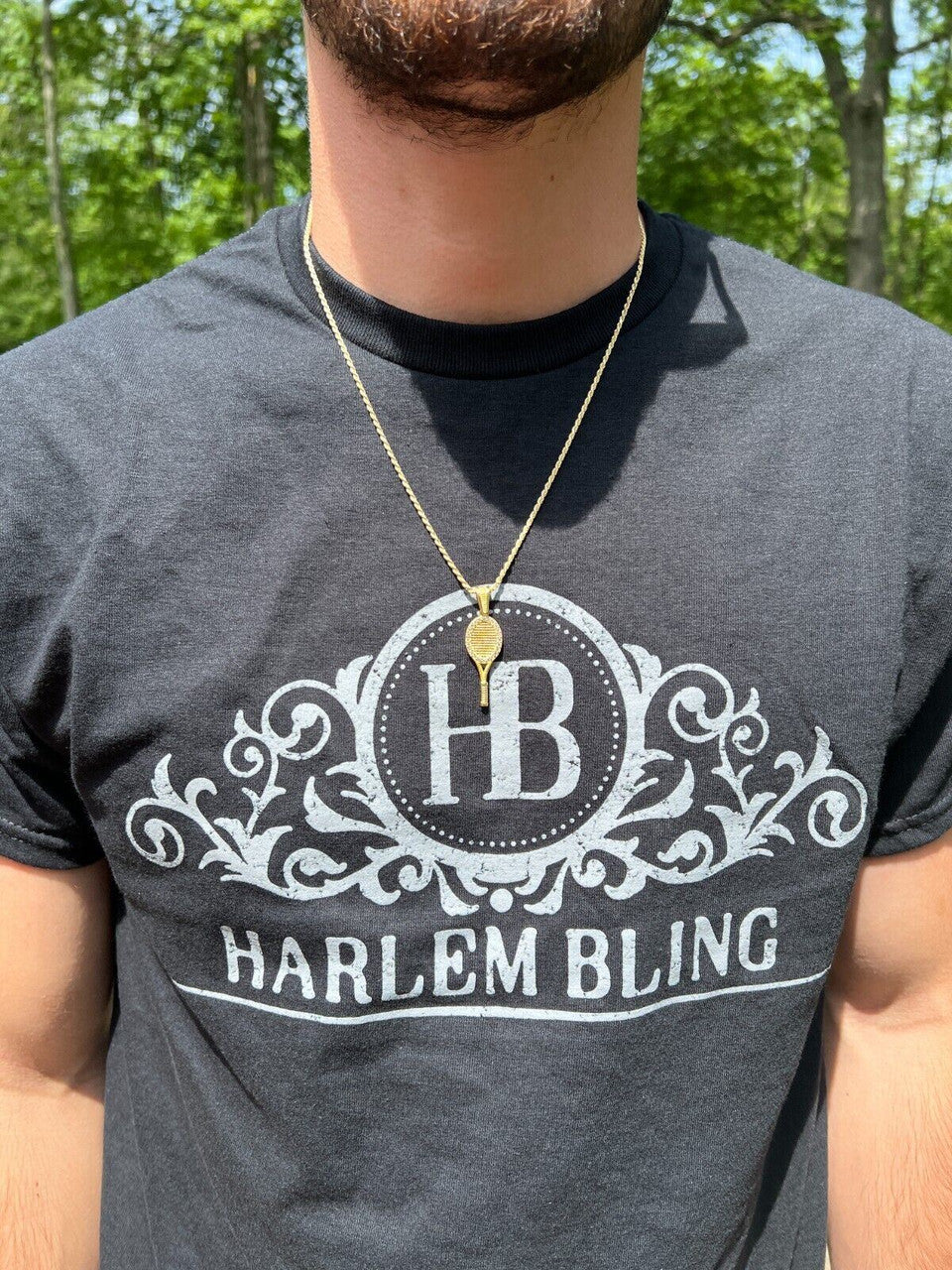 HarlemBling Real 925 Silver / 14k Gold Plated Tennis Racket Pendant Necklace Mens Ladies Ice