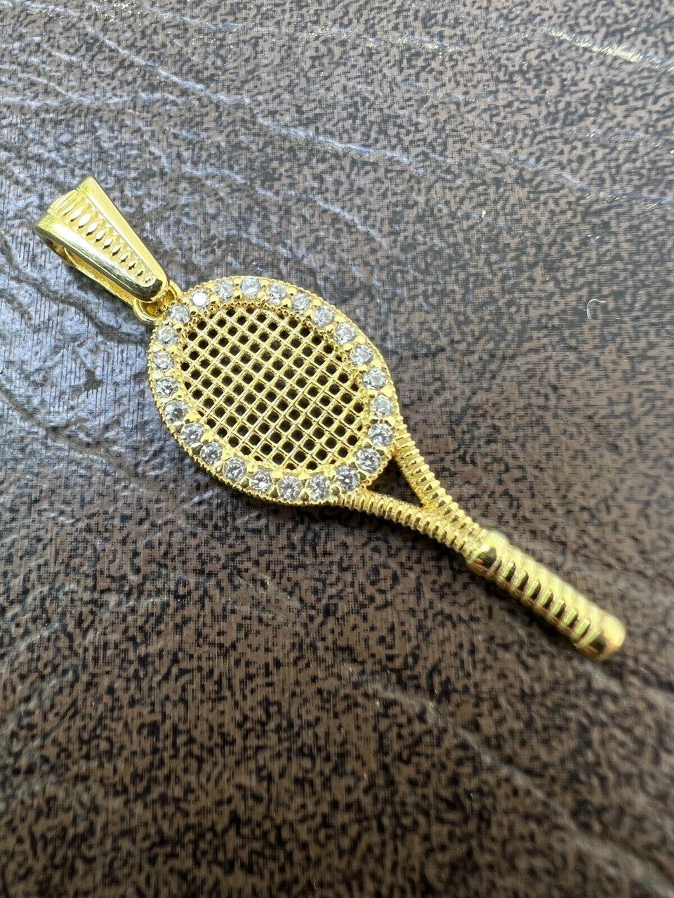 HarlemBling Real 925 Silver / 14k Gold Plated Tennis Racket Pendant Necklace Mens Ladies Ice