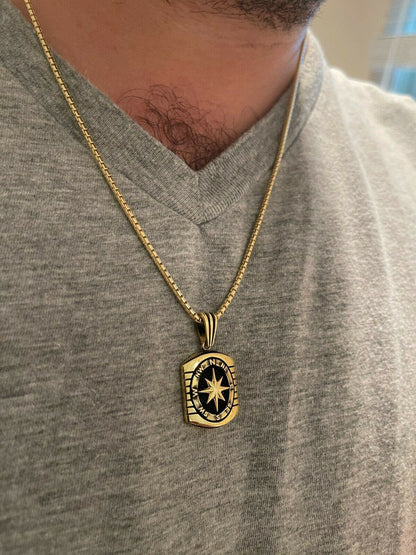 HarlemBling Real 925 Silver and 14k Gold Navigation Nautical Star Compass Pendant Necklace