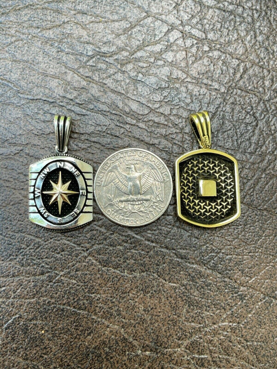 HarlemBling Real 925 Silver and 14k Gold Navigation Nautical Star Compass Pendant Necklace